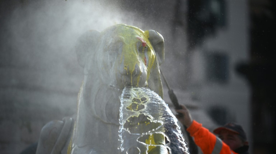 Activists spray paint on Rome fountain in circus animal protest